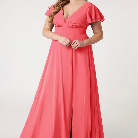 Azazie Watermelon Coral Bridesmaid Prom Long Dress Plus Size 20 - Picture 4 of 16